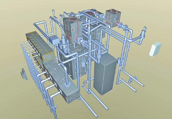 機械室内補機と配管のイメージ
